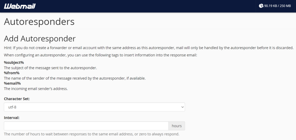 Auto responder webmail